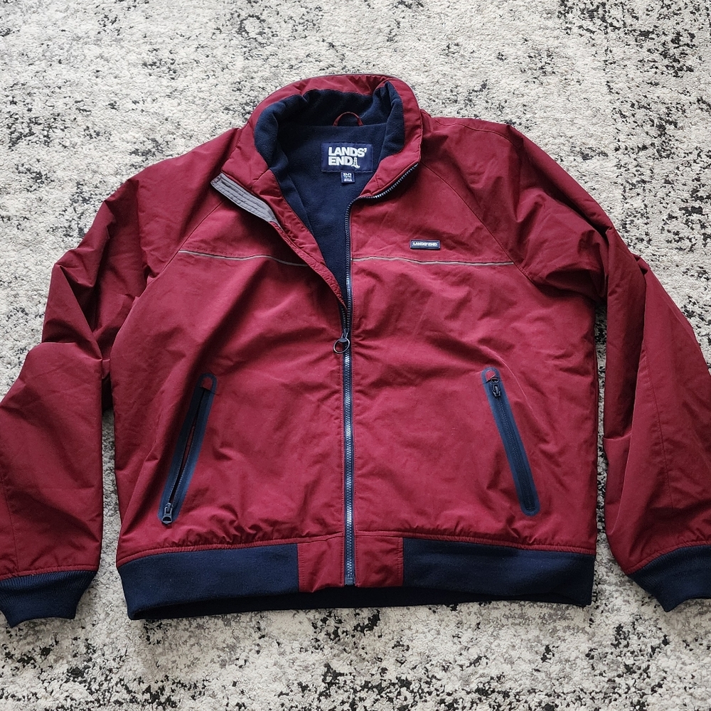 Lands' End Fleece Lined Outdoor Jacket Mens Size XL Maroon N…
